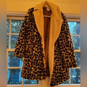 Gap Leopard Faux Fur Coat Sz M